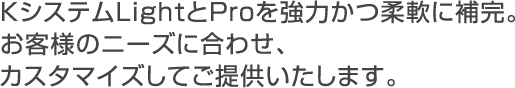 KシステムLightとProを強力かつ柔軟に補完。お客様のニーズに合わせ、カスタマイズしてご提供いたします。